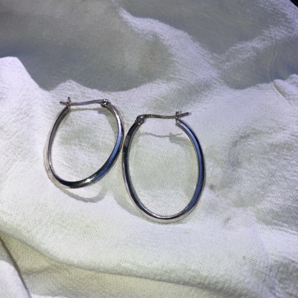 Oblong Hoop Earrings sterling  Silver 925 - Picture 5 of 5